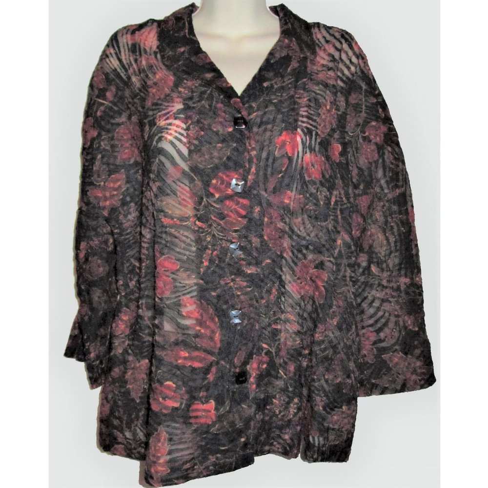 Coldwater Creek Women's Floral "Burnout" 3/4 Sleeve Shirt - Excellent Condition!